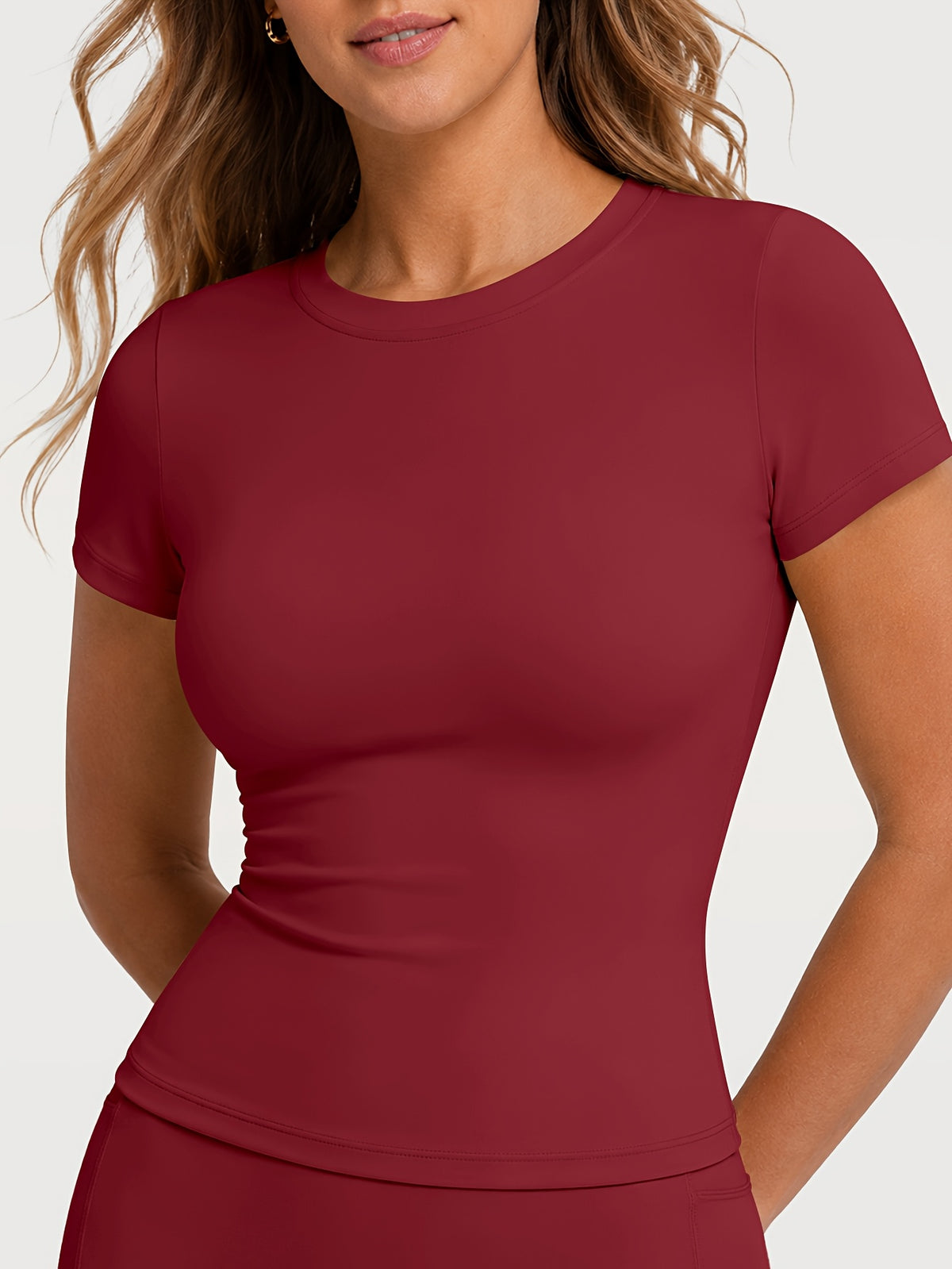 Quick Dry Crew Neck Yoga Tee - Red