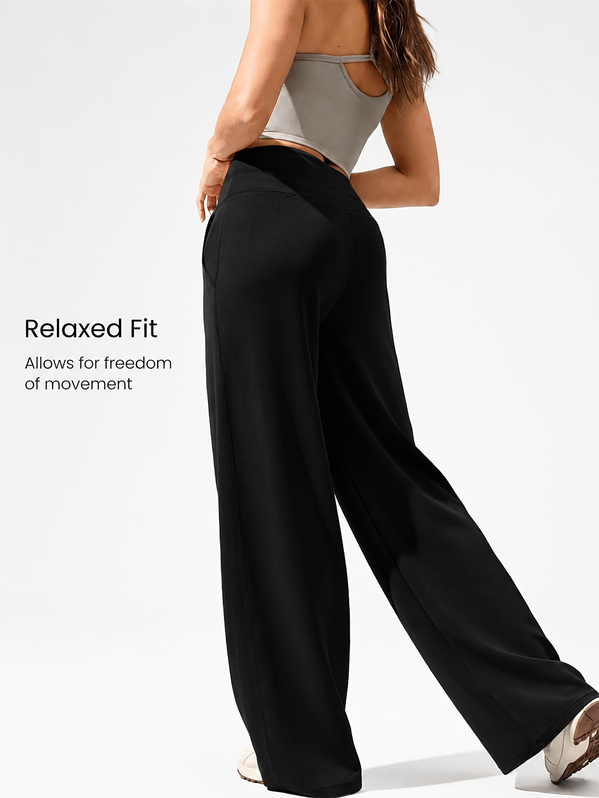 Flowy Wide Leg Pocket Work Pants - Black