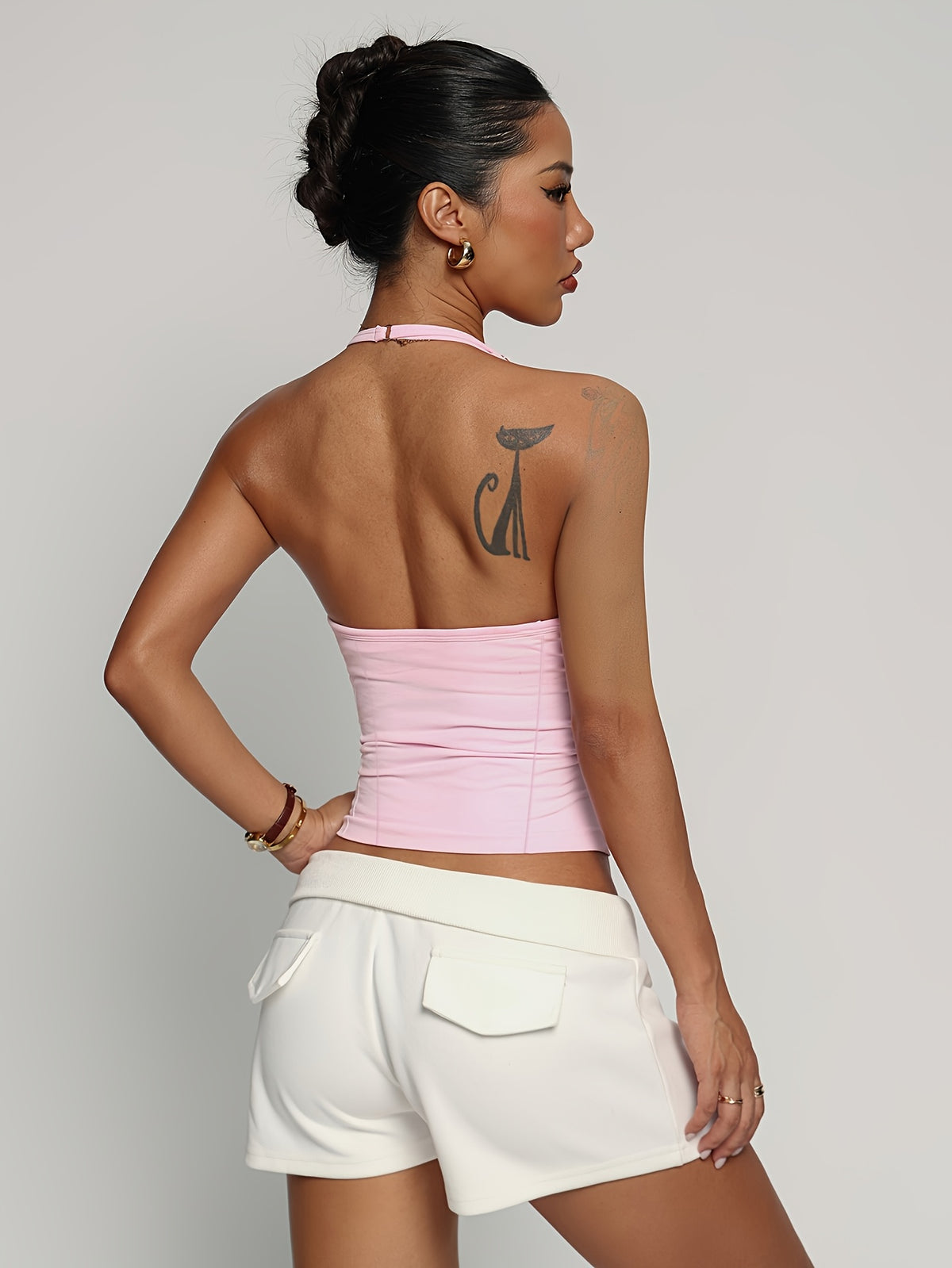 Halter Twist Crop Top - Pink