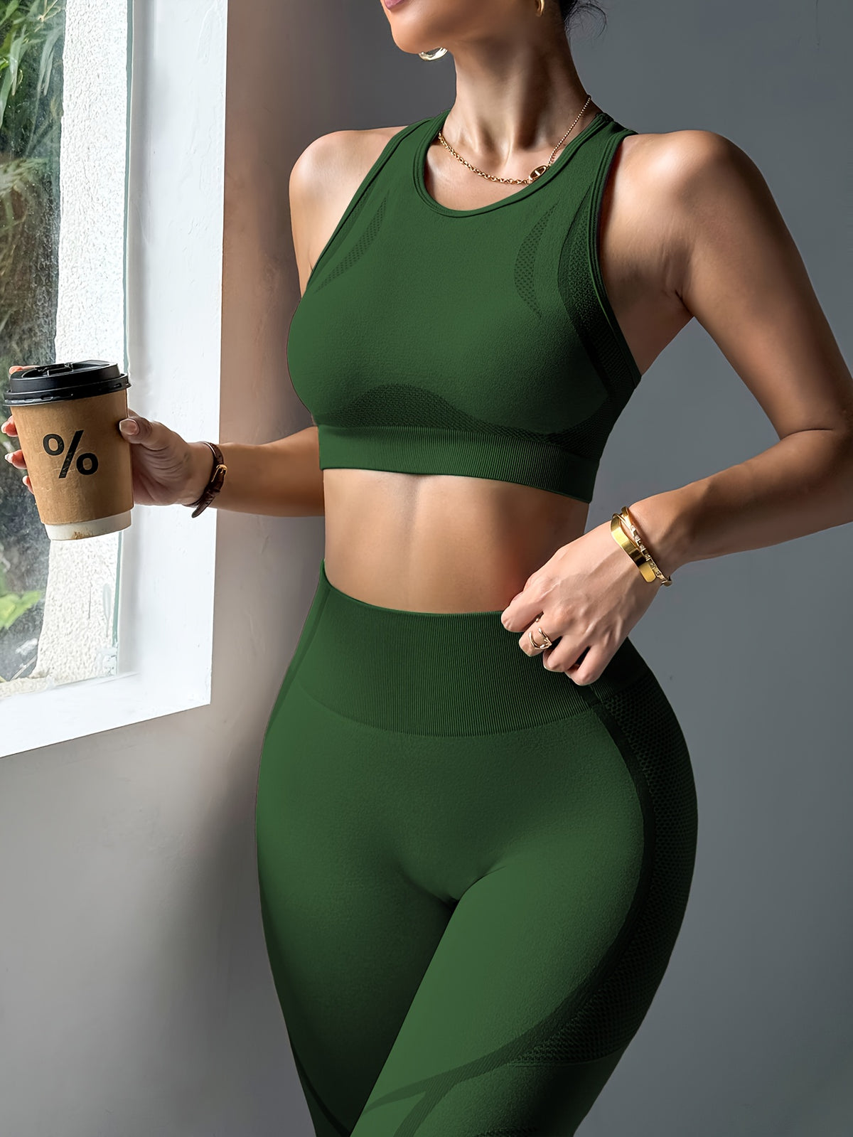 Cropped Tank & Leggings Set - Fern Green