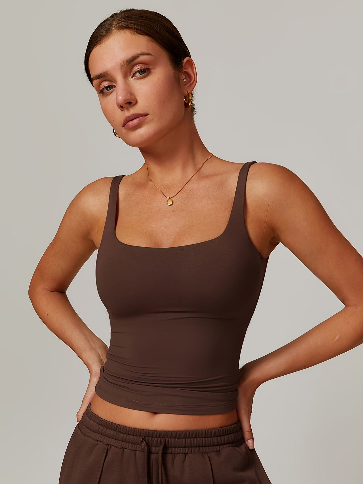 Padded Sports Cami - Coffee