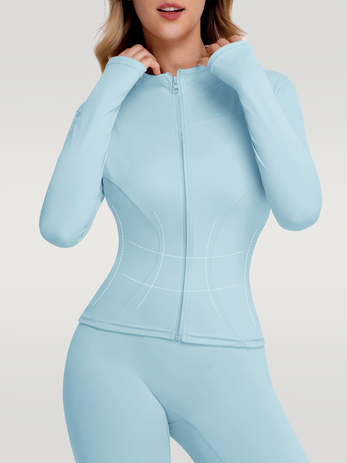Figure Hugging Jacket & Pants Set - Light Blue
