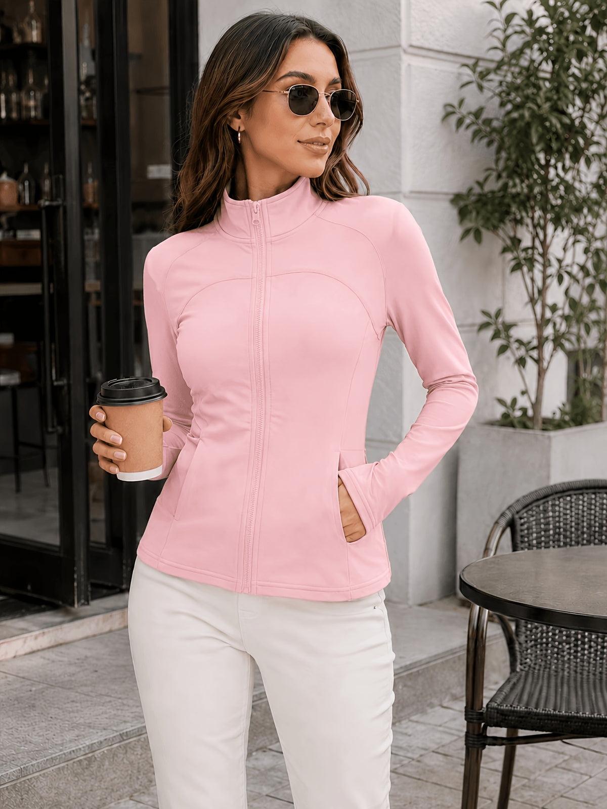 Stand Collar Double Sided Zip Jacket - Hot Pink