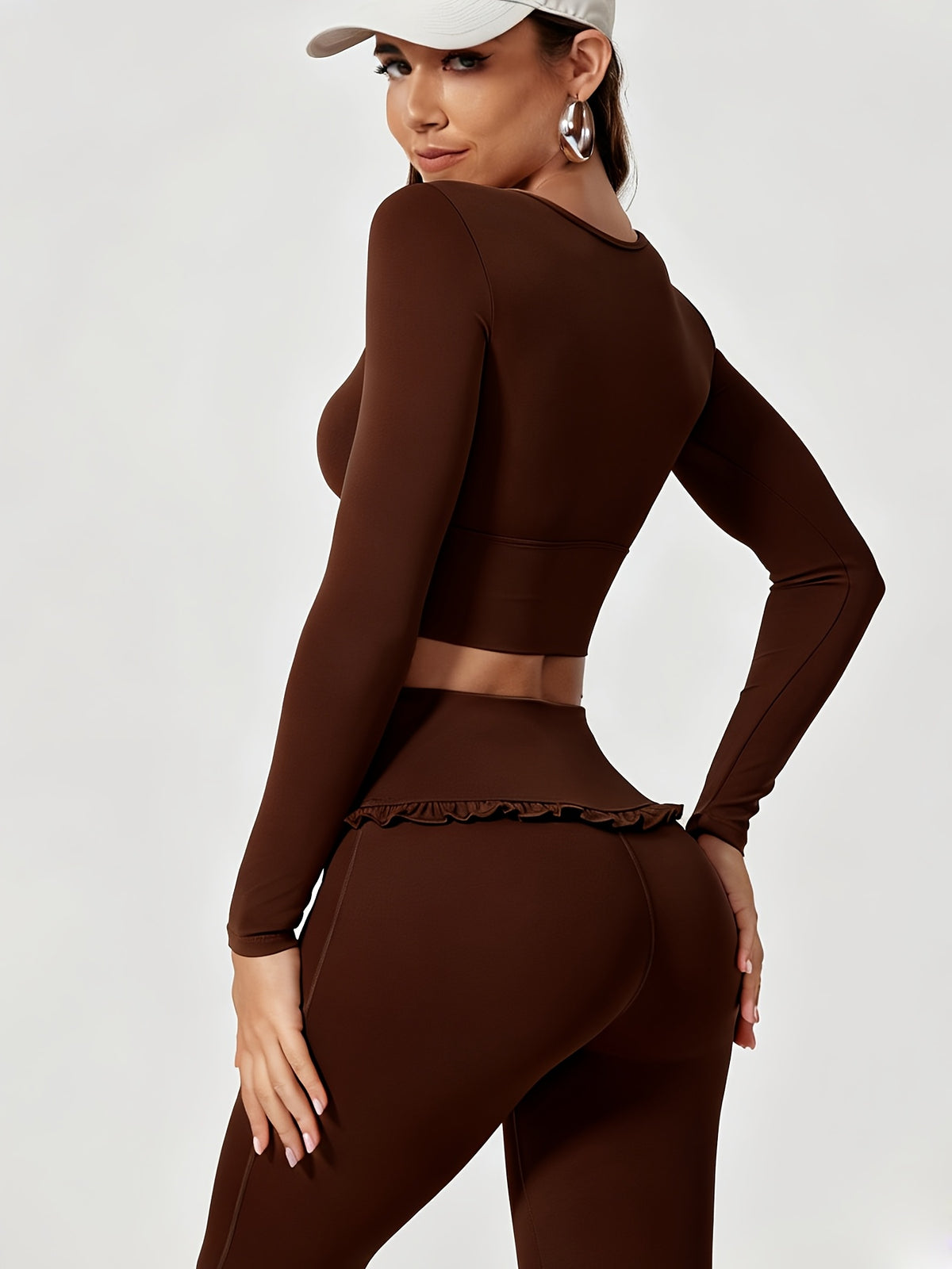 Padded Long Sleeve Fitted Top - Coffee