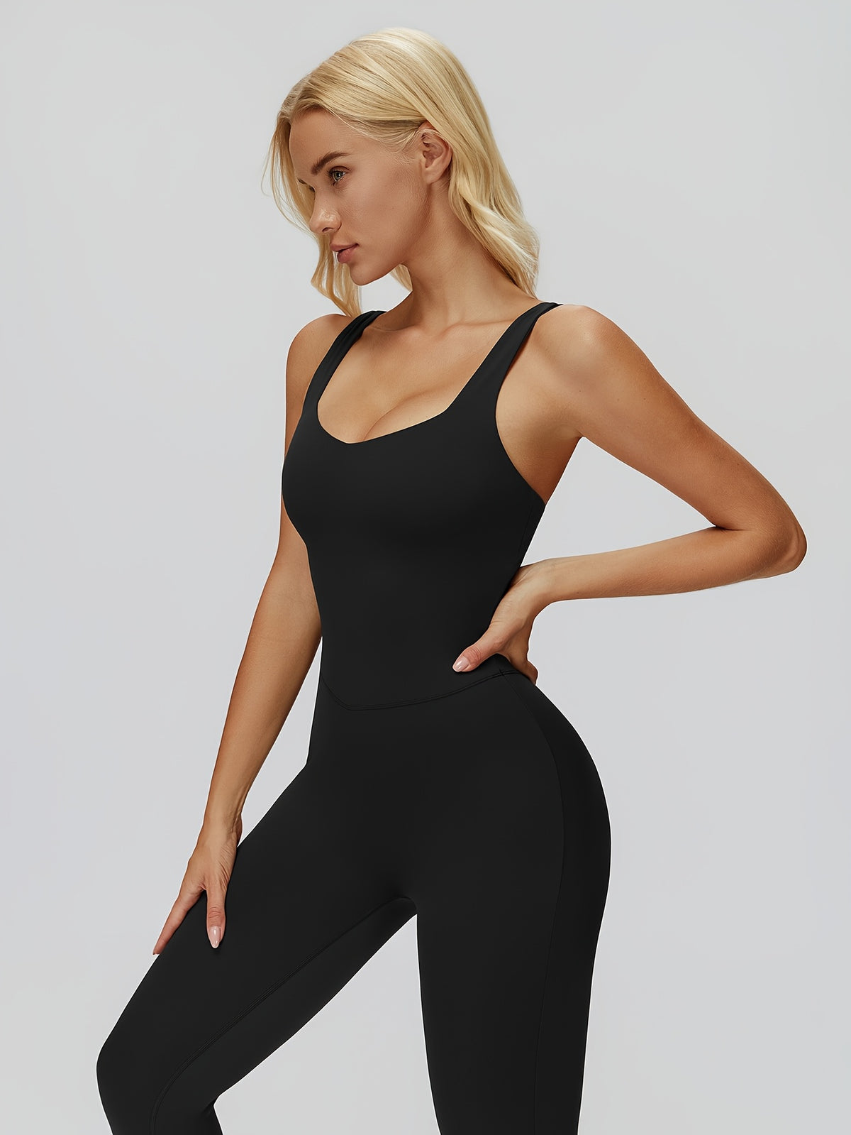 Cutout Back Yoga Jumpsuit - Black