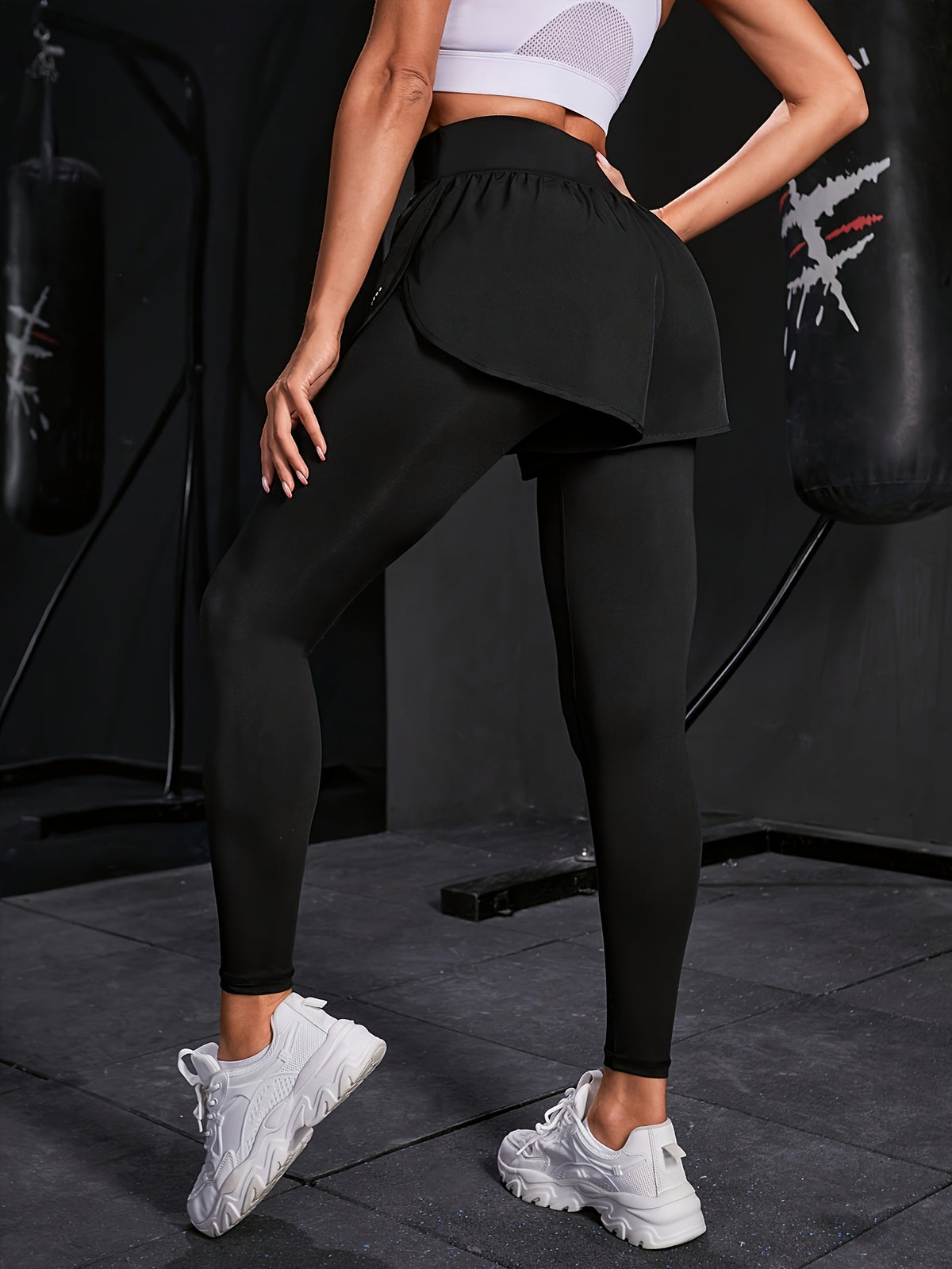2-in-1 Glitter Polka Dot Sport Pants - Black