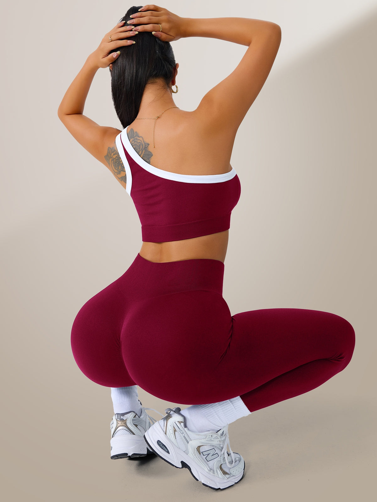 One Shoulder Bra & Leggings Set - Burgundy