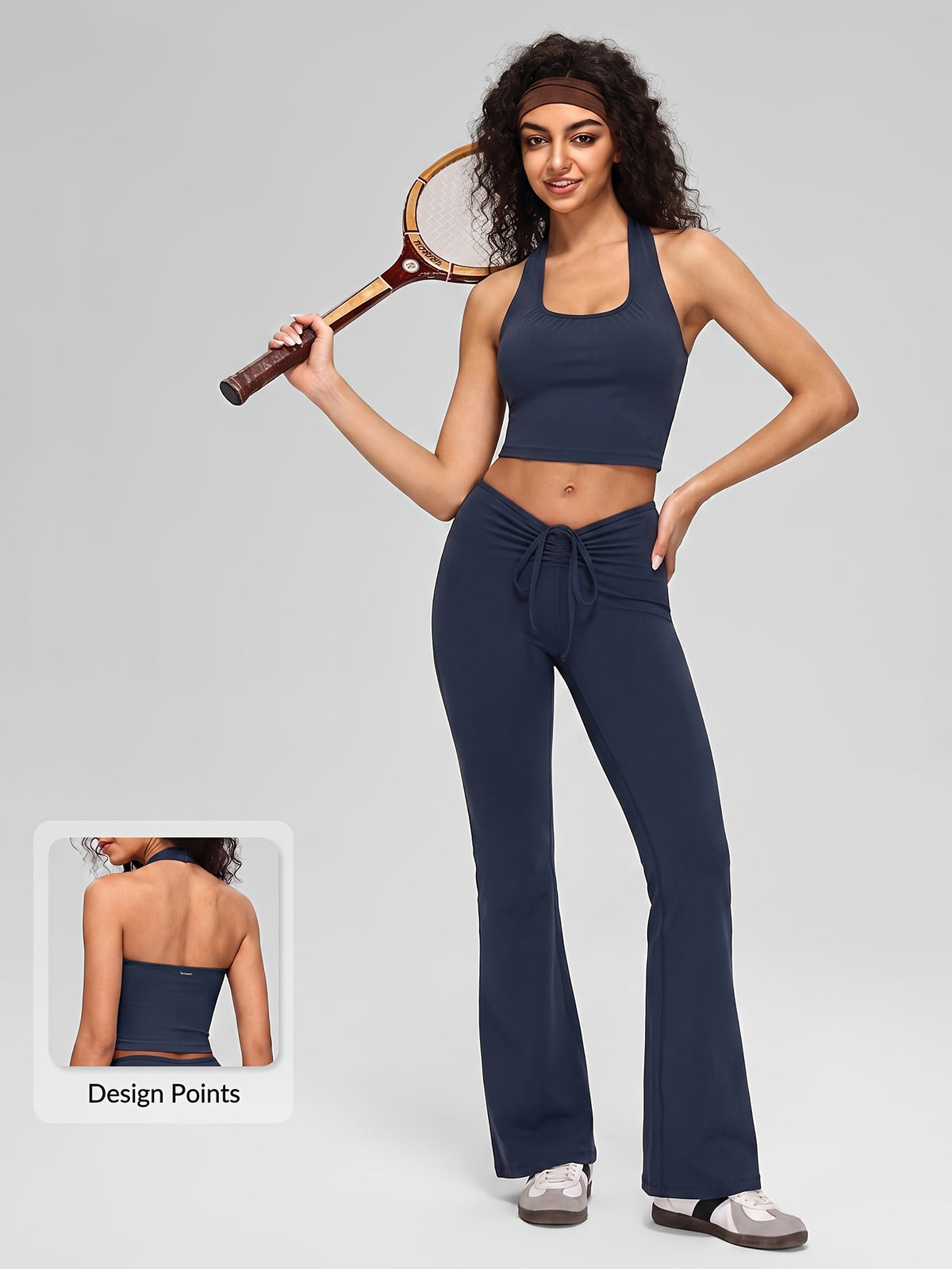 Halter Tank & Drawstring Flare Set - Navy