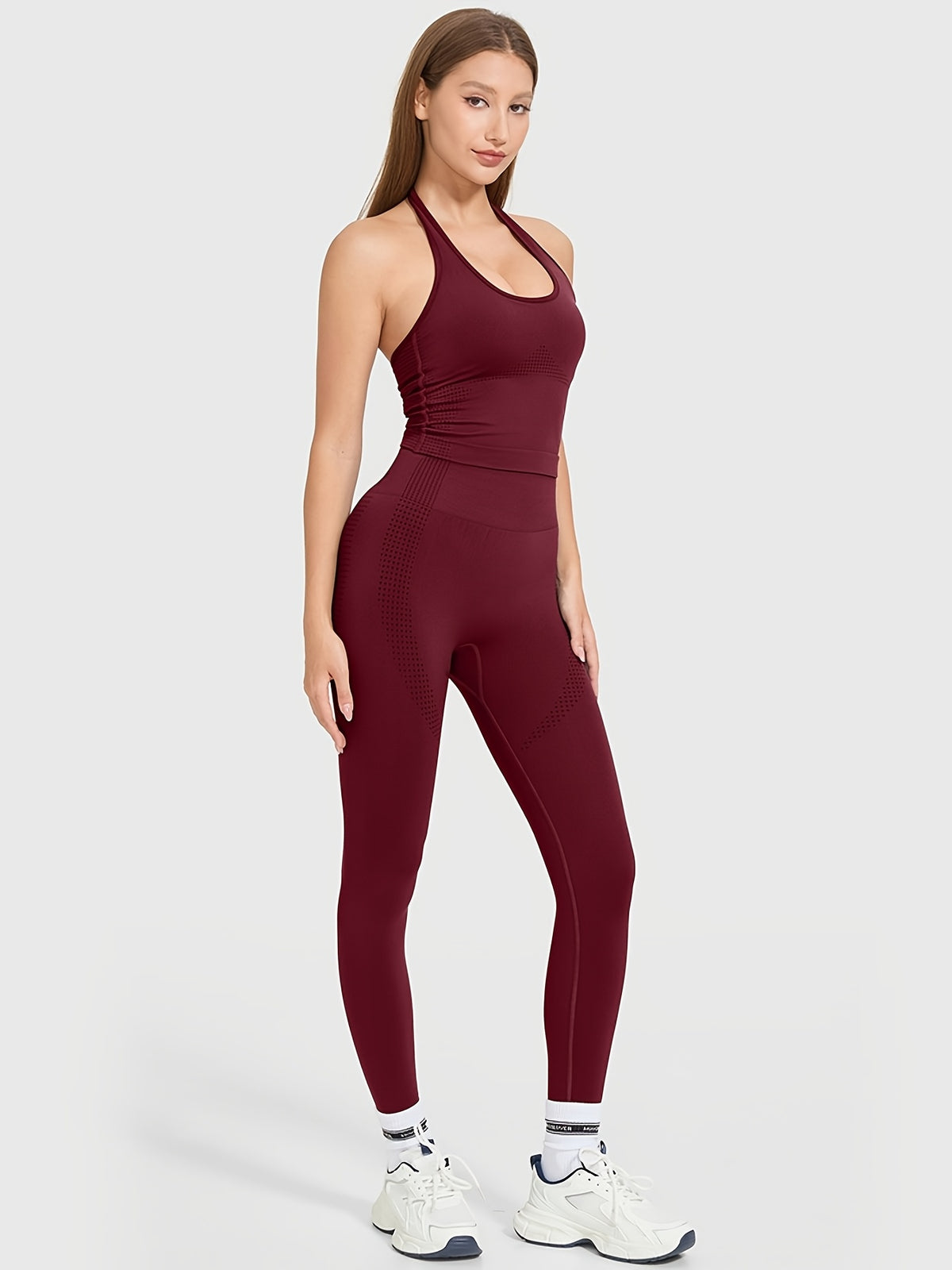 Sleeveless Cross Back Top & Leggings Set - Burgundy