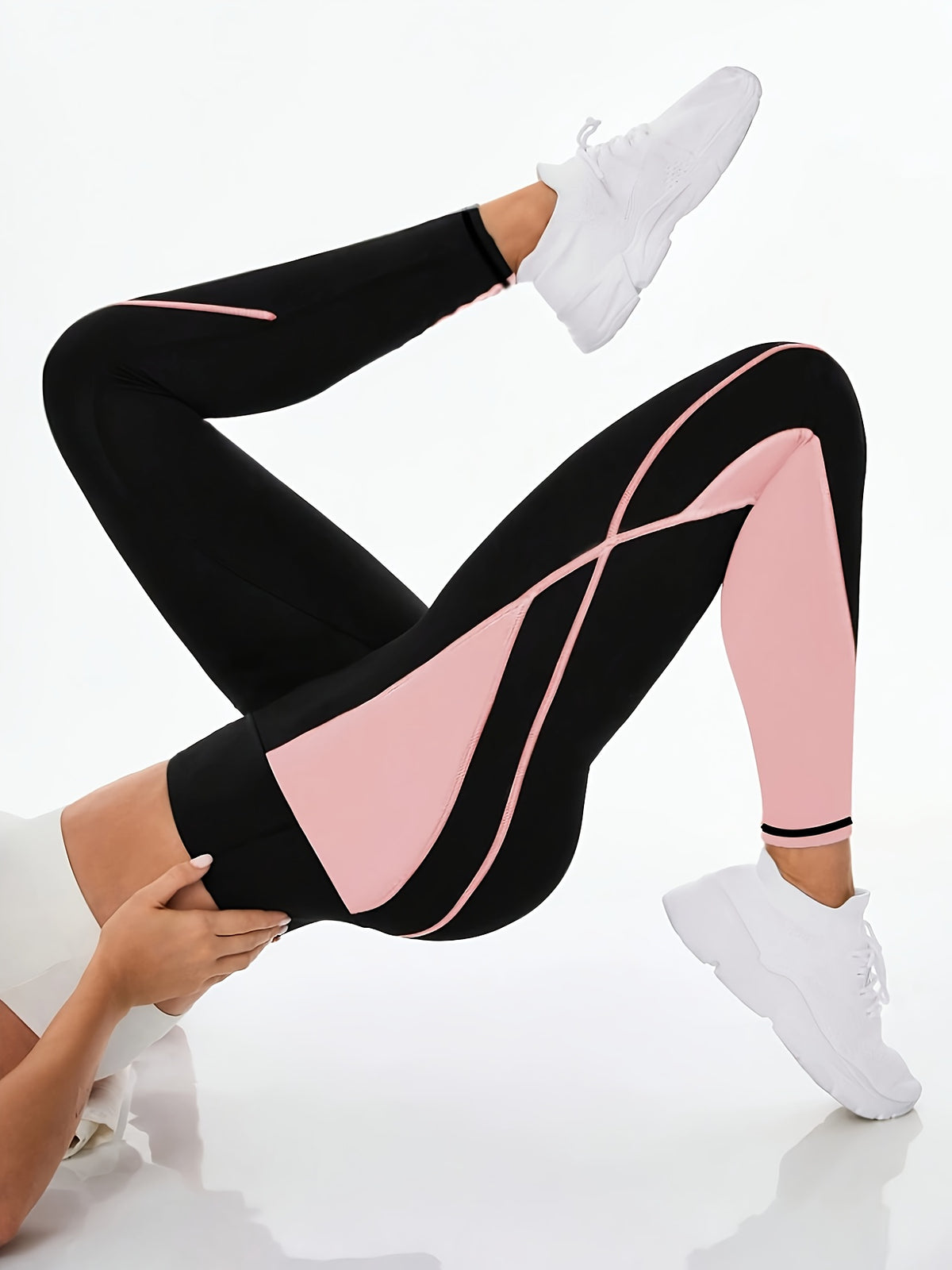 Two-Tone Running Tight Leggings - Black Pink