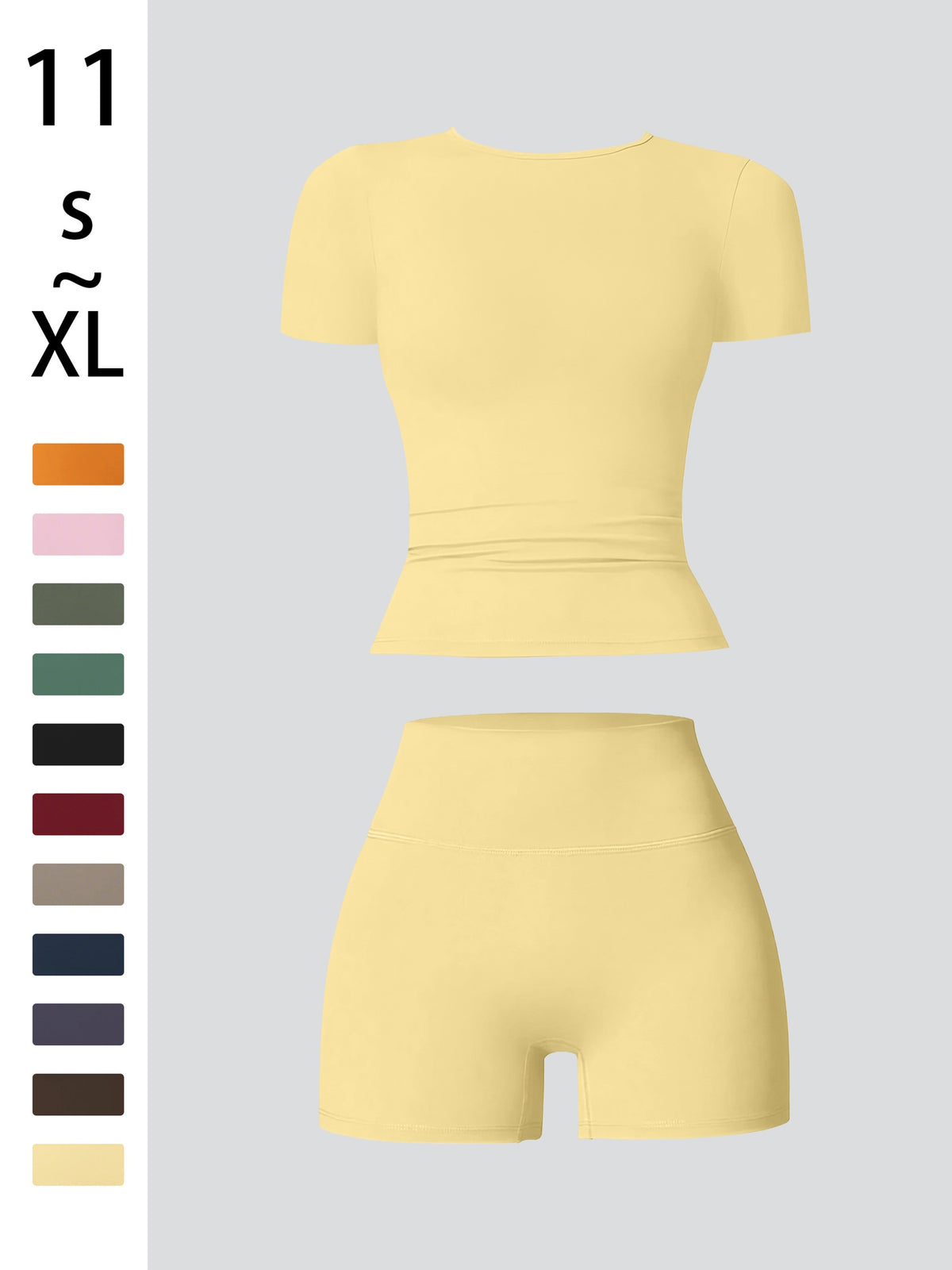 Tummy Control Top & Pocket Shorts Set - Yellow