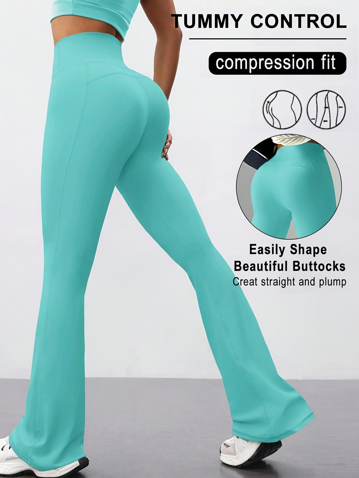 High Waist Flare Pants - Mint Blue
