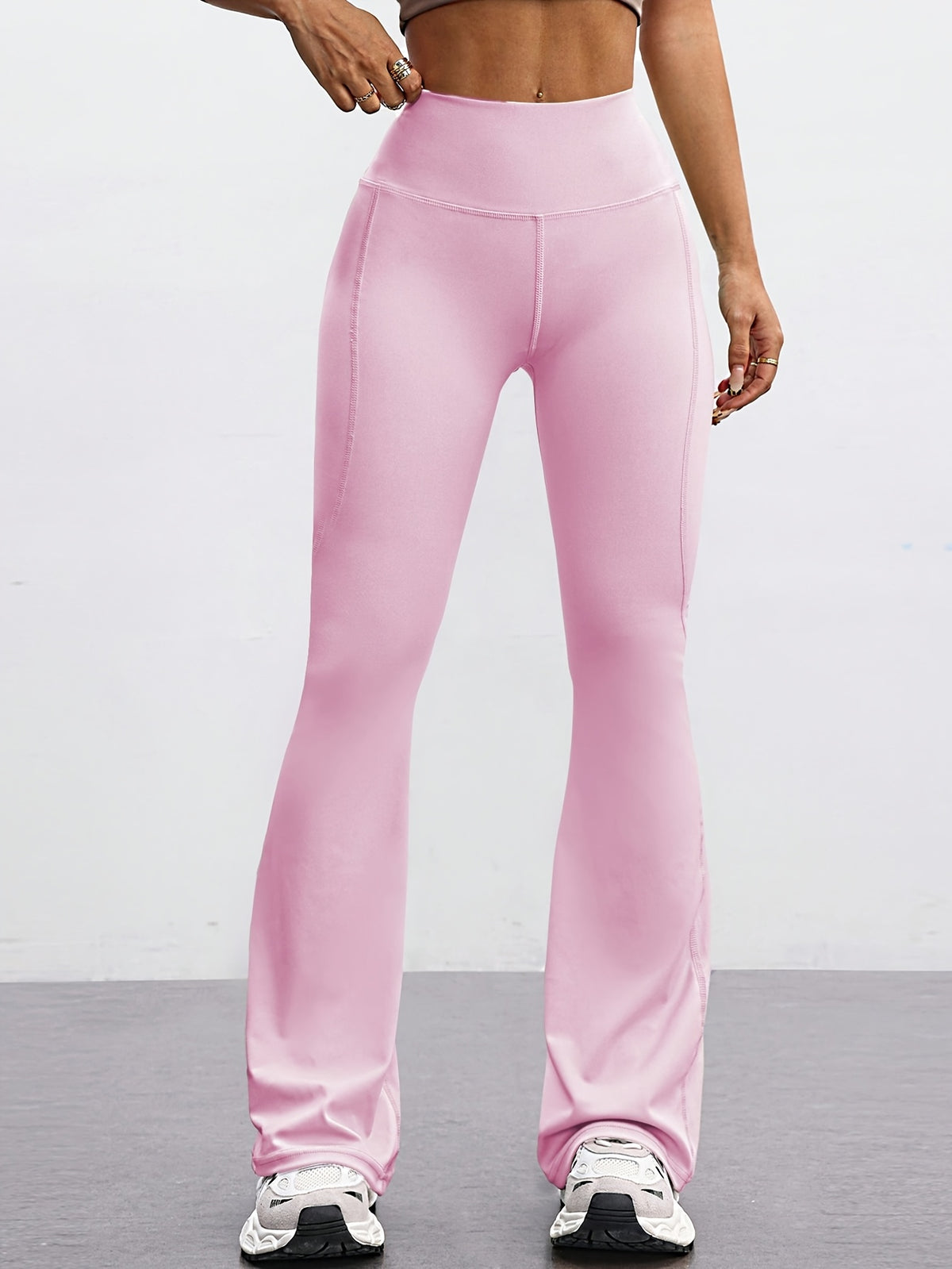 High Waist Flare Pants - Light Pink