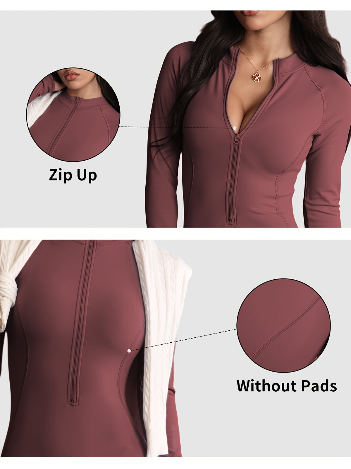 Zip Up Long Sleeve Jumpsuit - Burgundy