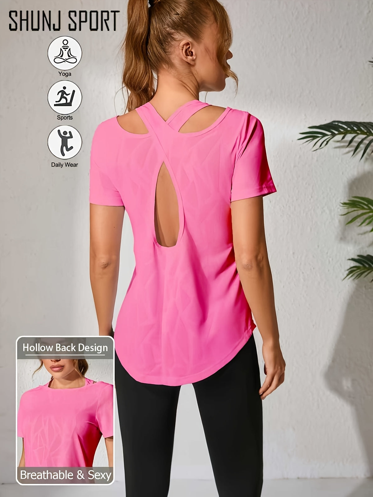 3 Pack Cross Back Cutout Sport Tees - Black, Green & Rose Red
