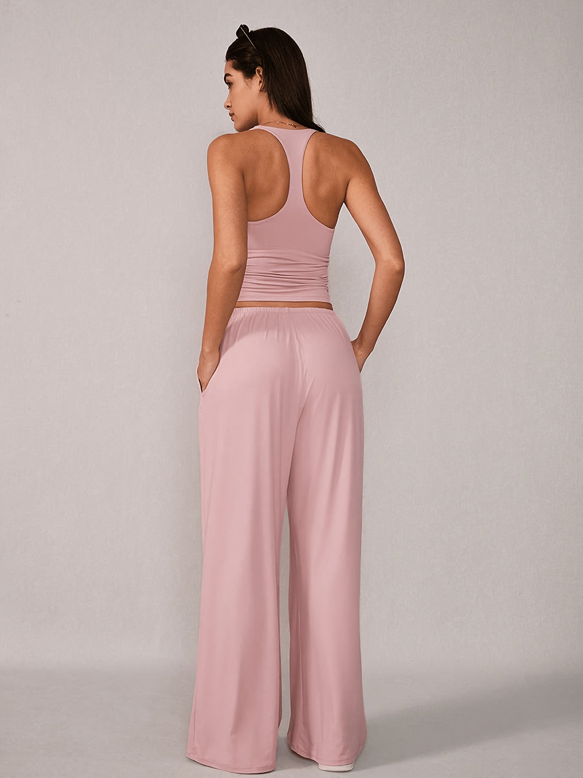 Racerback Tank & Wide Leg Pants Set - Light Pink