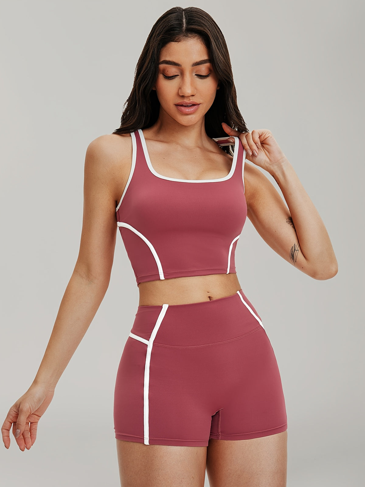 Striped Tee & Shorts Set - Dusty Rose