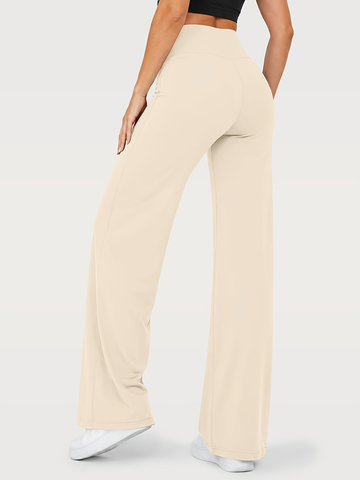 Stretch Straight Leg Yoga Pants - Beige