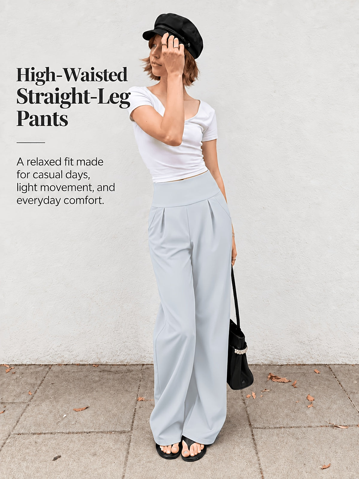Front Pleat Straight Leg Yoga Pants - Light Grey