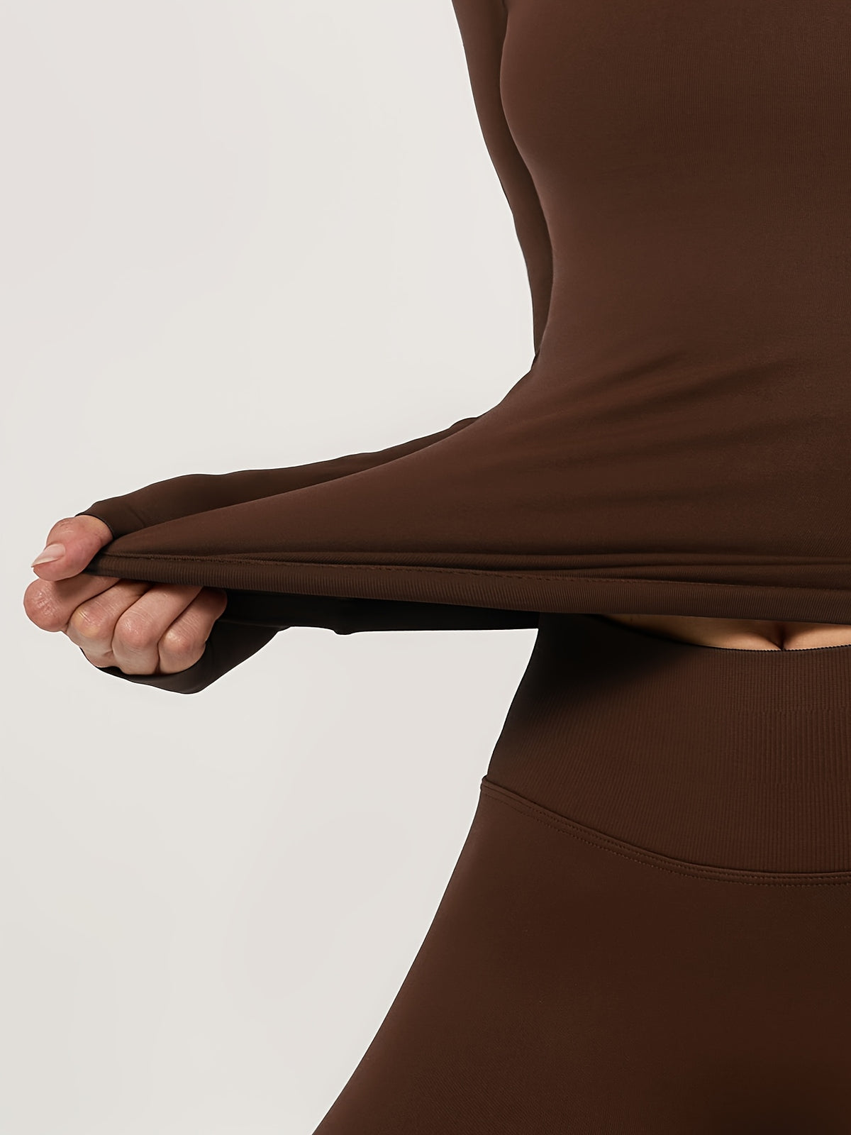 Long Sleeve Top & Seamless Leggings Set - Mocha Brown