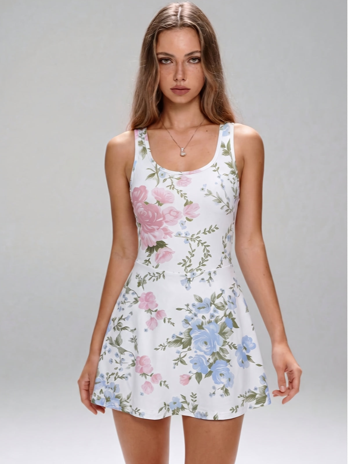 Floral Cross Back Tennis Dress - White Floral