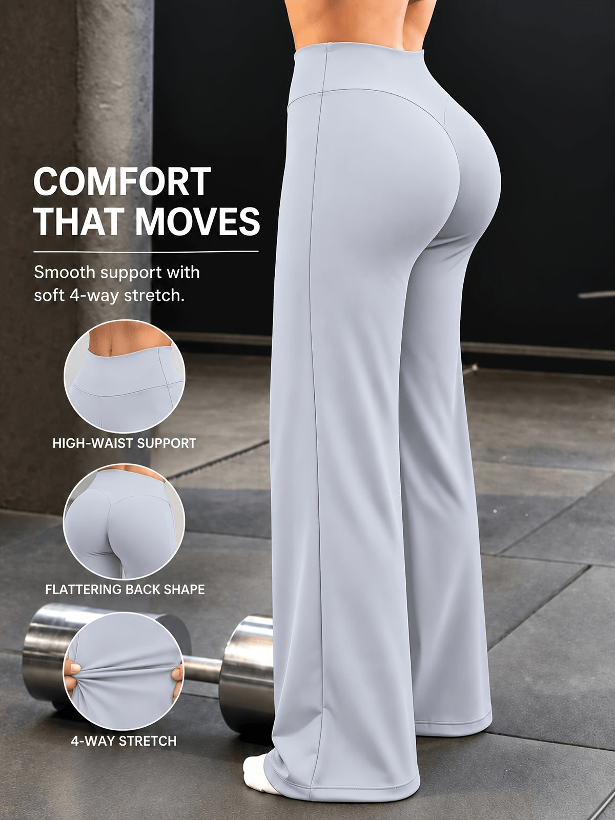 High Stretch Wide Leg Tummy Pants - Light Grey