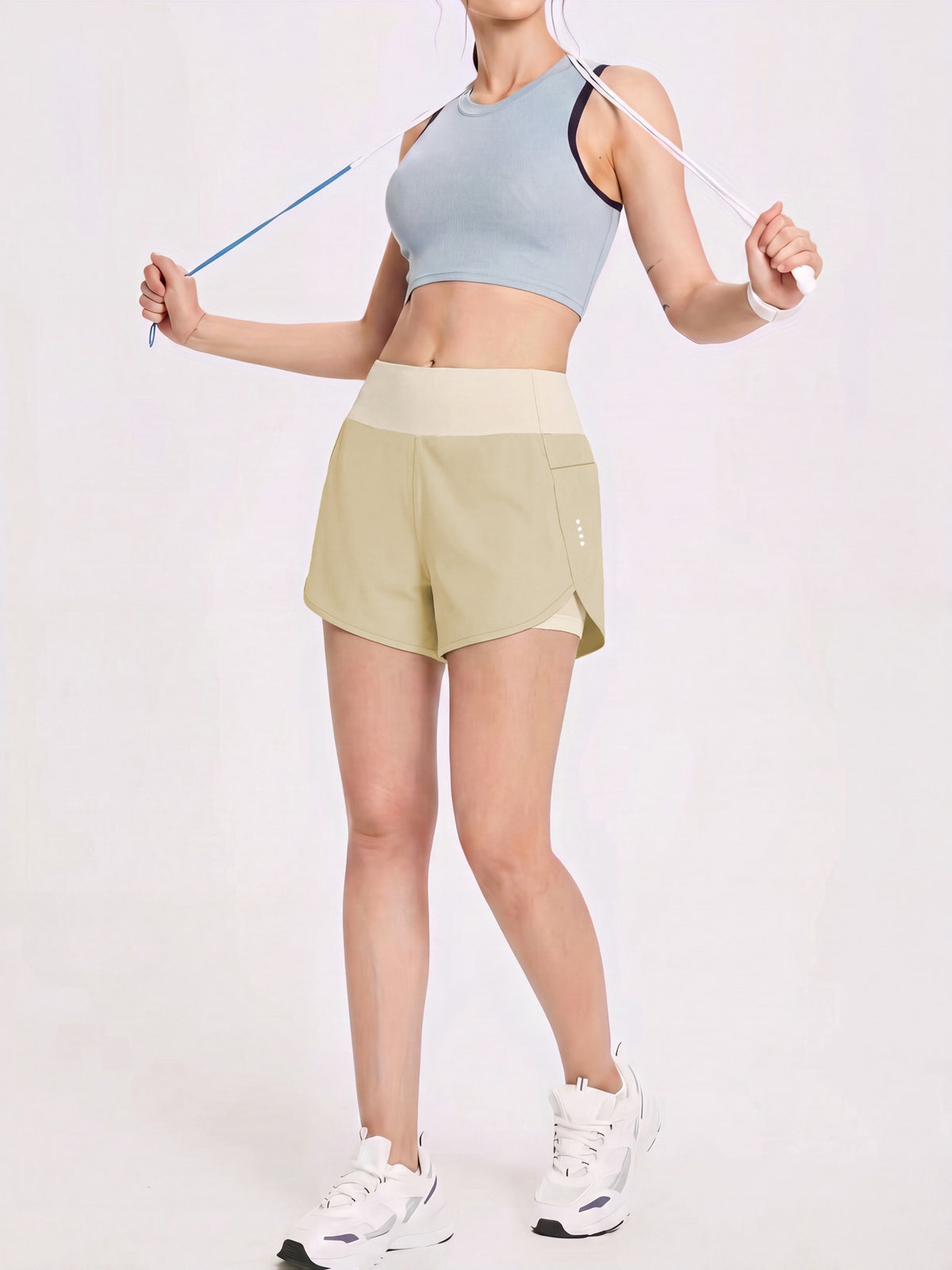 Pocket Anti-Sheer High Waist Running Shorts - Apricot