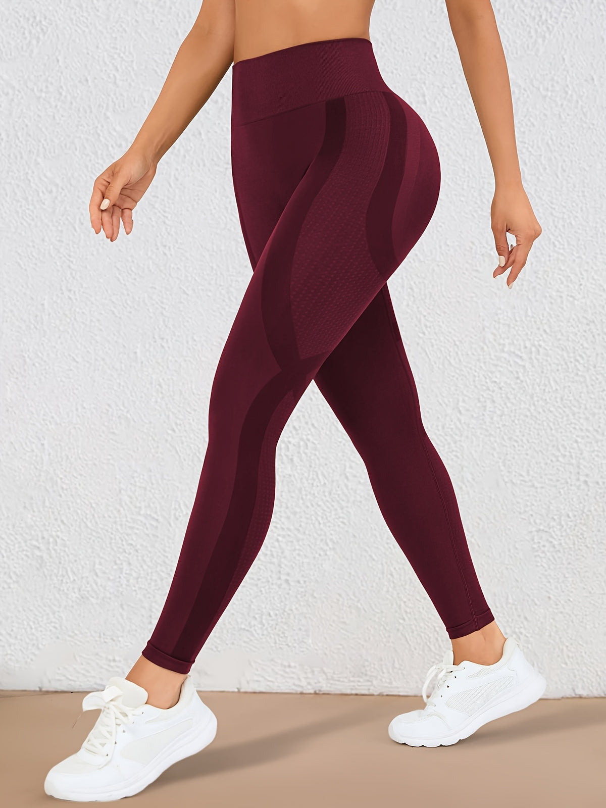 Wide Waistband Lifting Leggings - Burgundy
