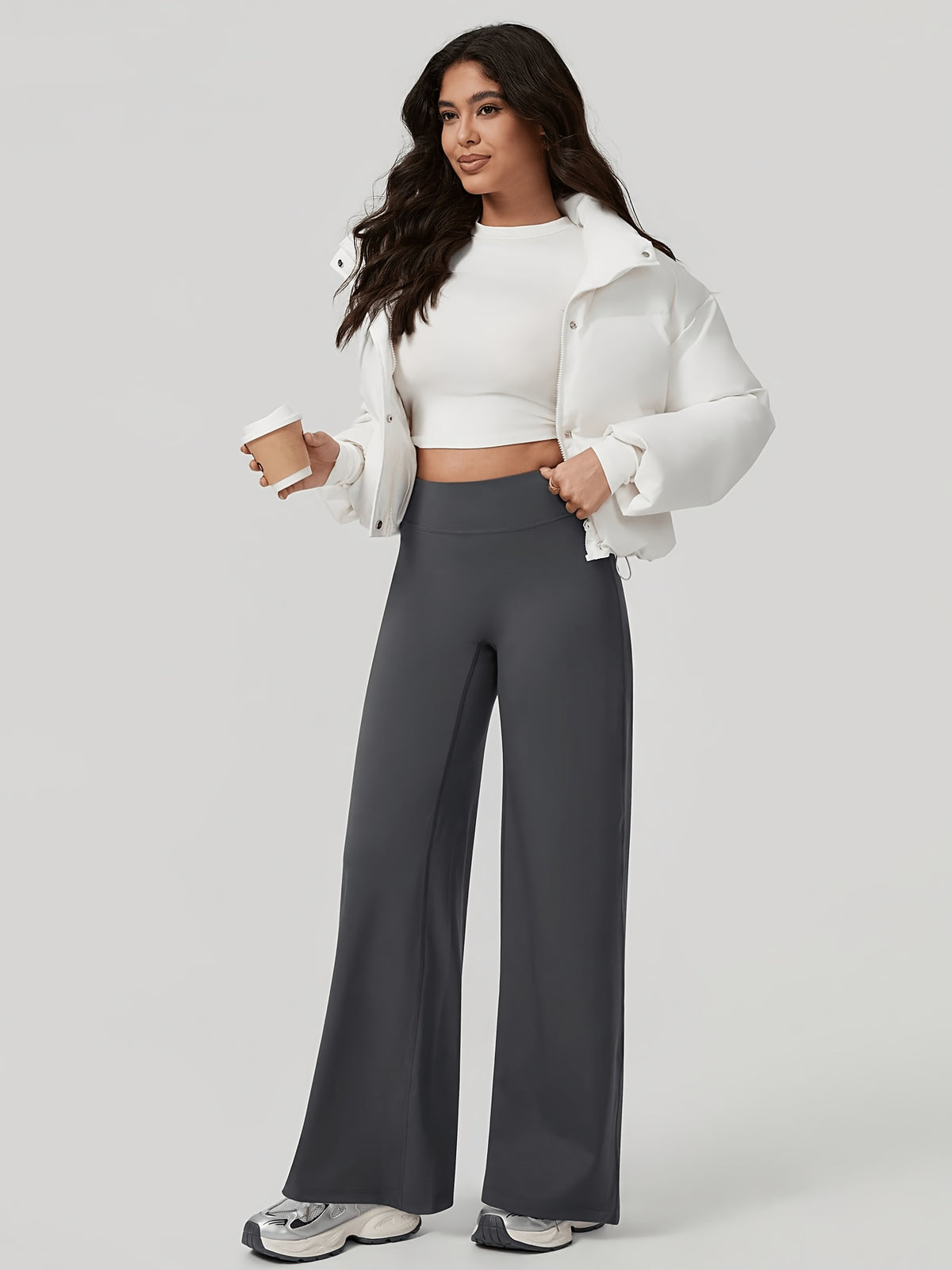 High Waist Wide Leg Yoga Pants - Grey