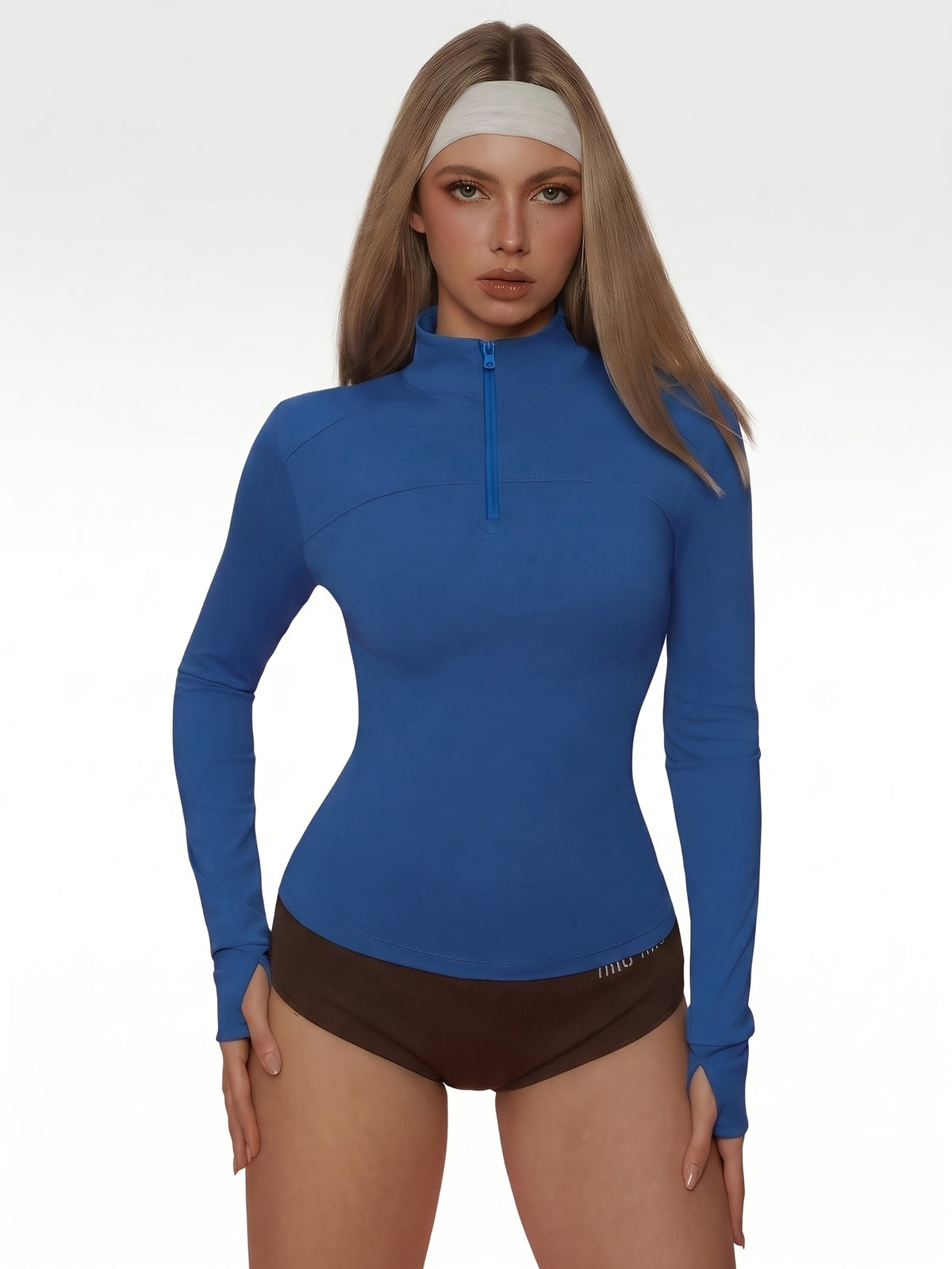 Half-Zip High Neck Cuffed Jacket - Royal Blue