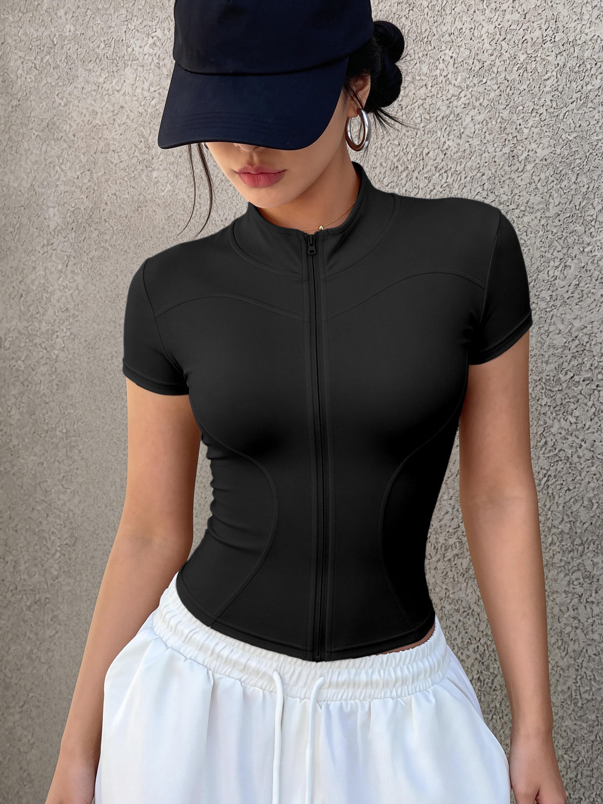3 Pack Short Sleeve Zip Crop Jackets - Black, Ivory White & Gray