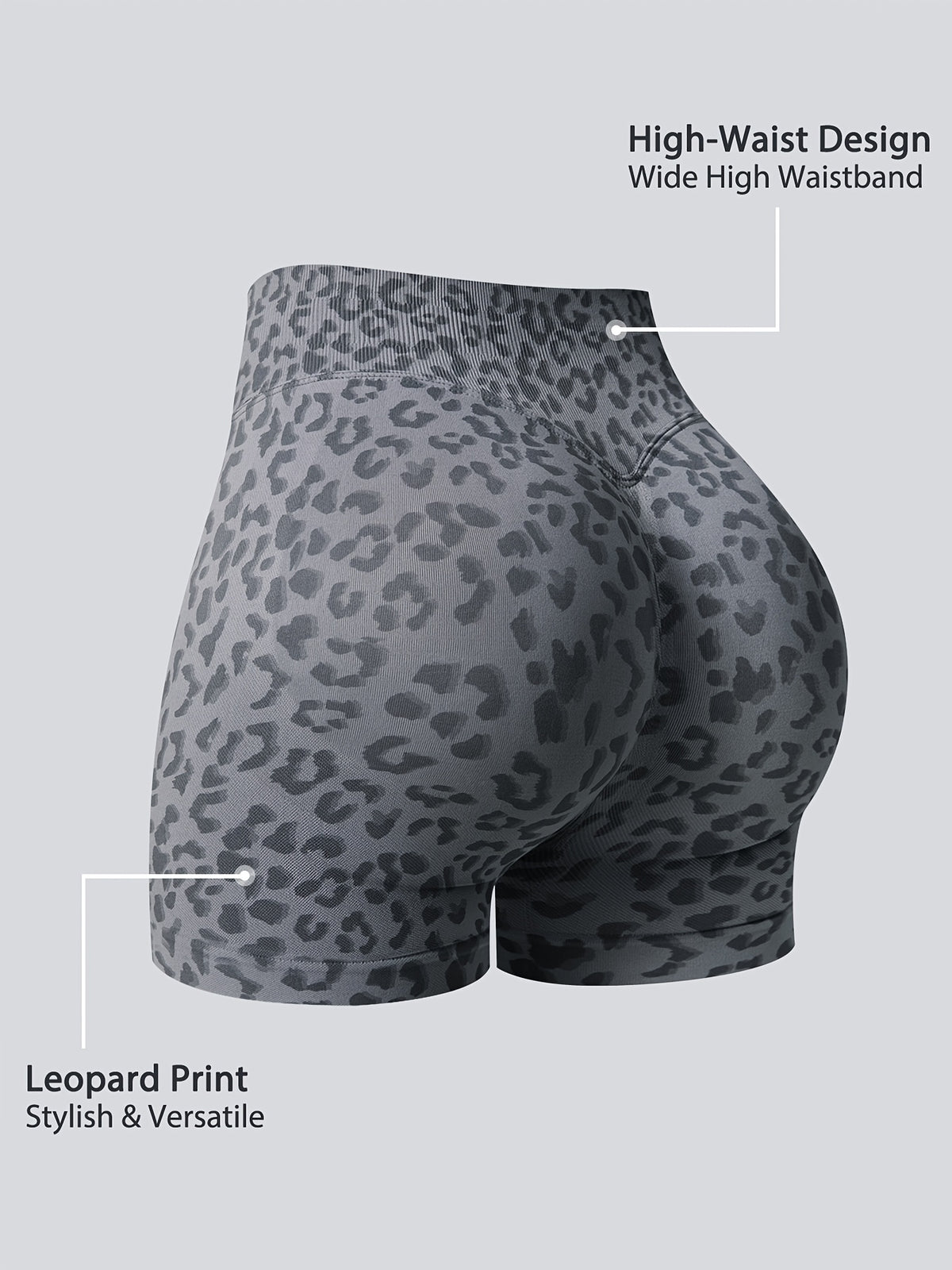 Leopard Seamless Ribbed Biker Shorts - Grey