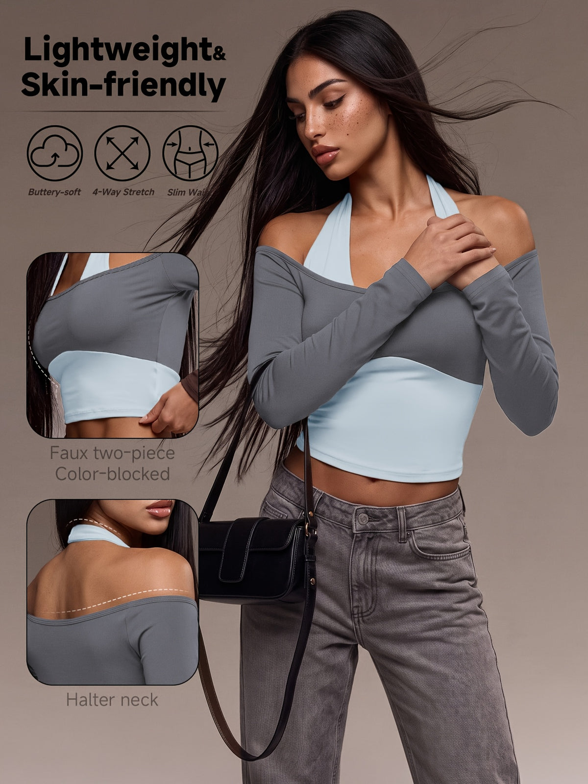 Off Shoulder Layered Crop Top - Grey