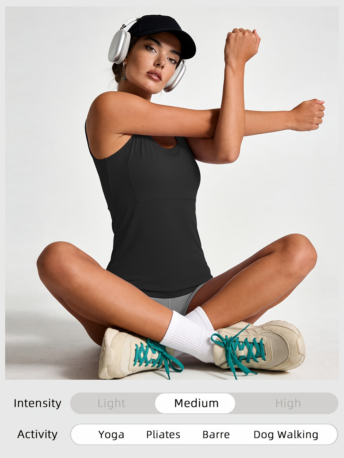 Round Neck Cutout Sports Vest - Black