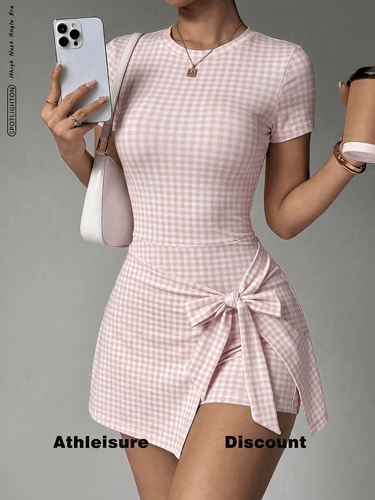 Plaid Bow Back Athletic Dress - Pink Plaid