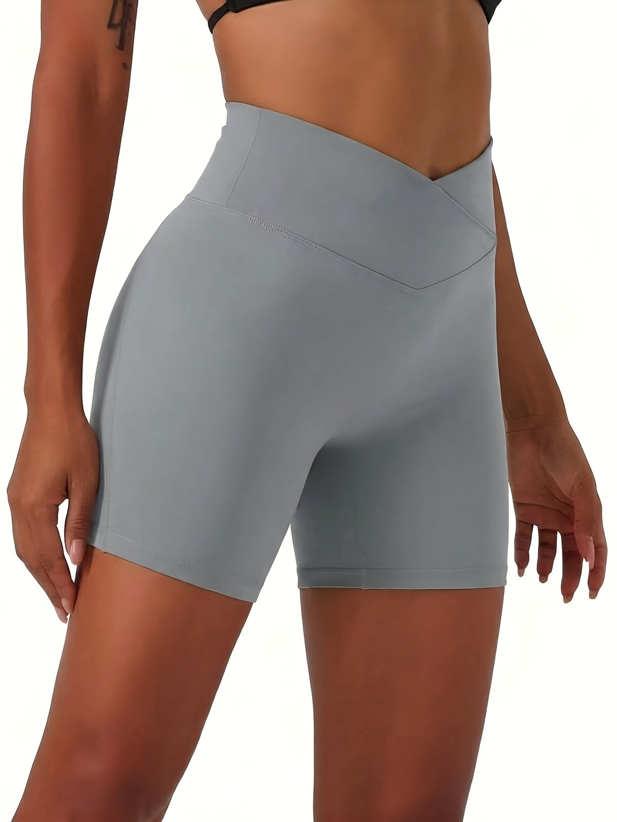V Waist Biker Shorts - Light Grey