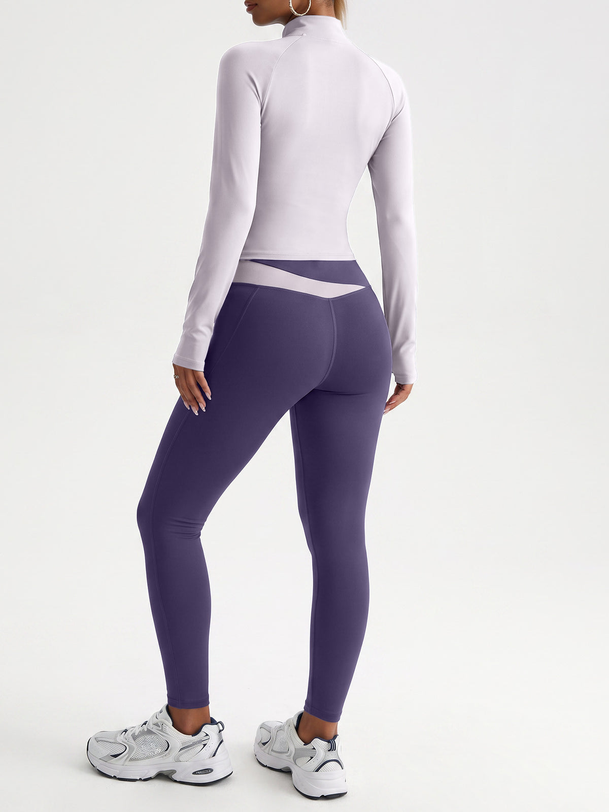 Contrast Zip Jacket & Lifting Leggings Set - Light Purple & Dark Purple
