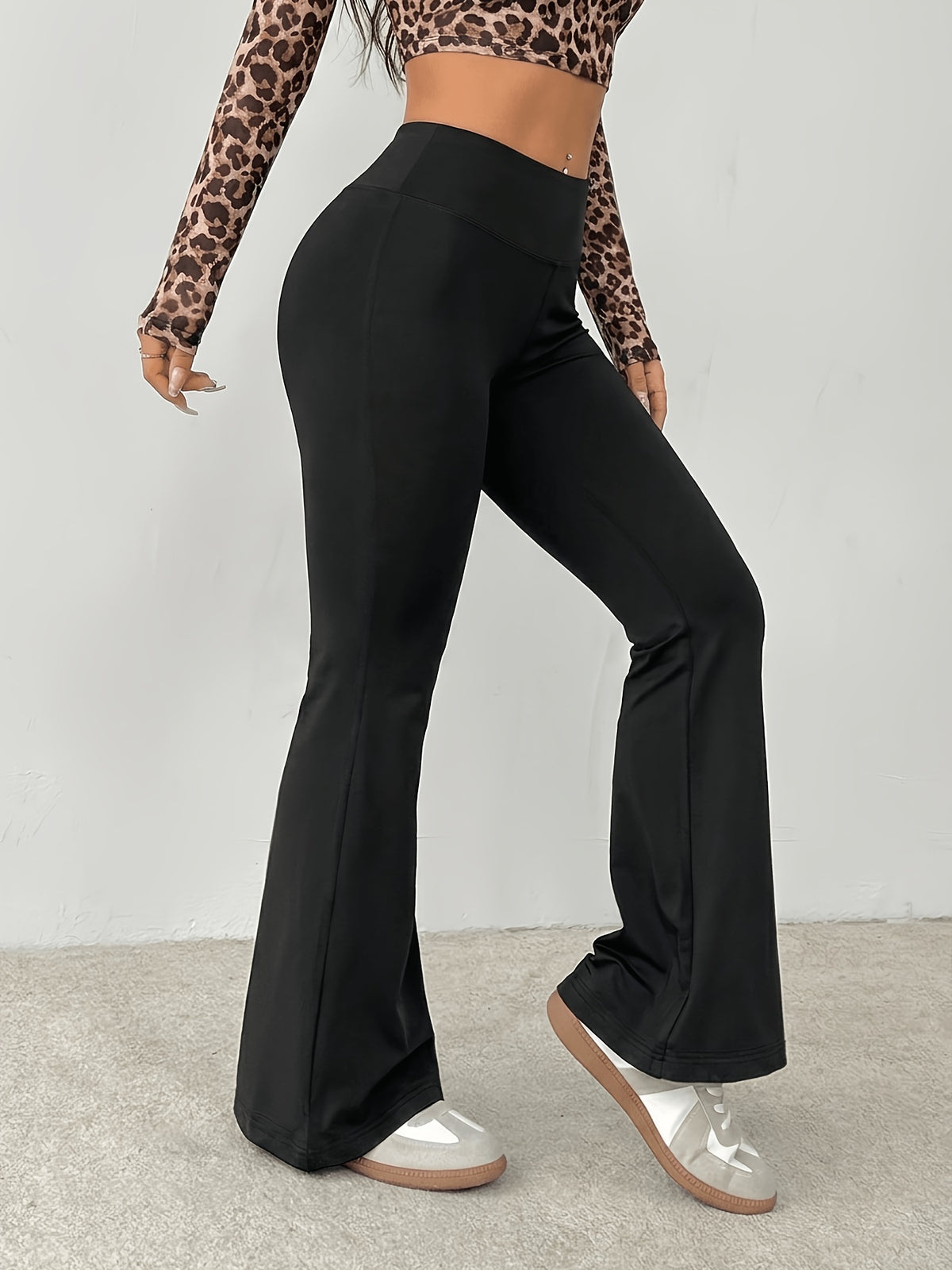 Fleece Lined Flare Pants - Black
