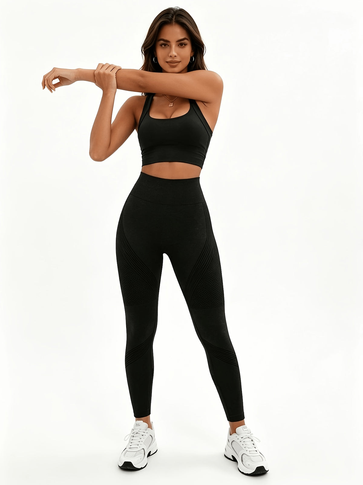 Crisscross Backless Bra & Leggings Set - Black