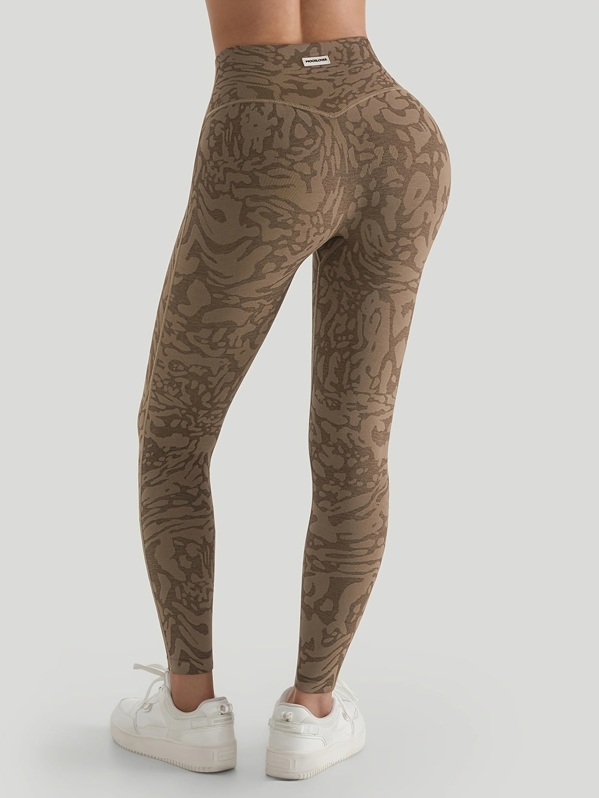 Non-Sheer Full Length Elastic Waist Leggings - Brown Leopard