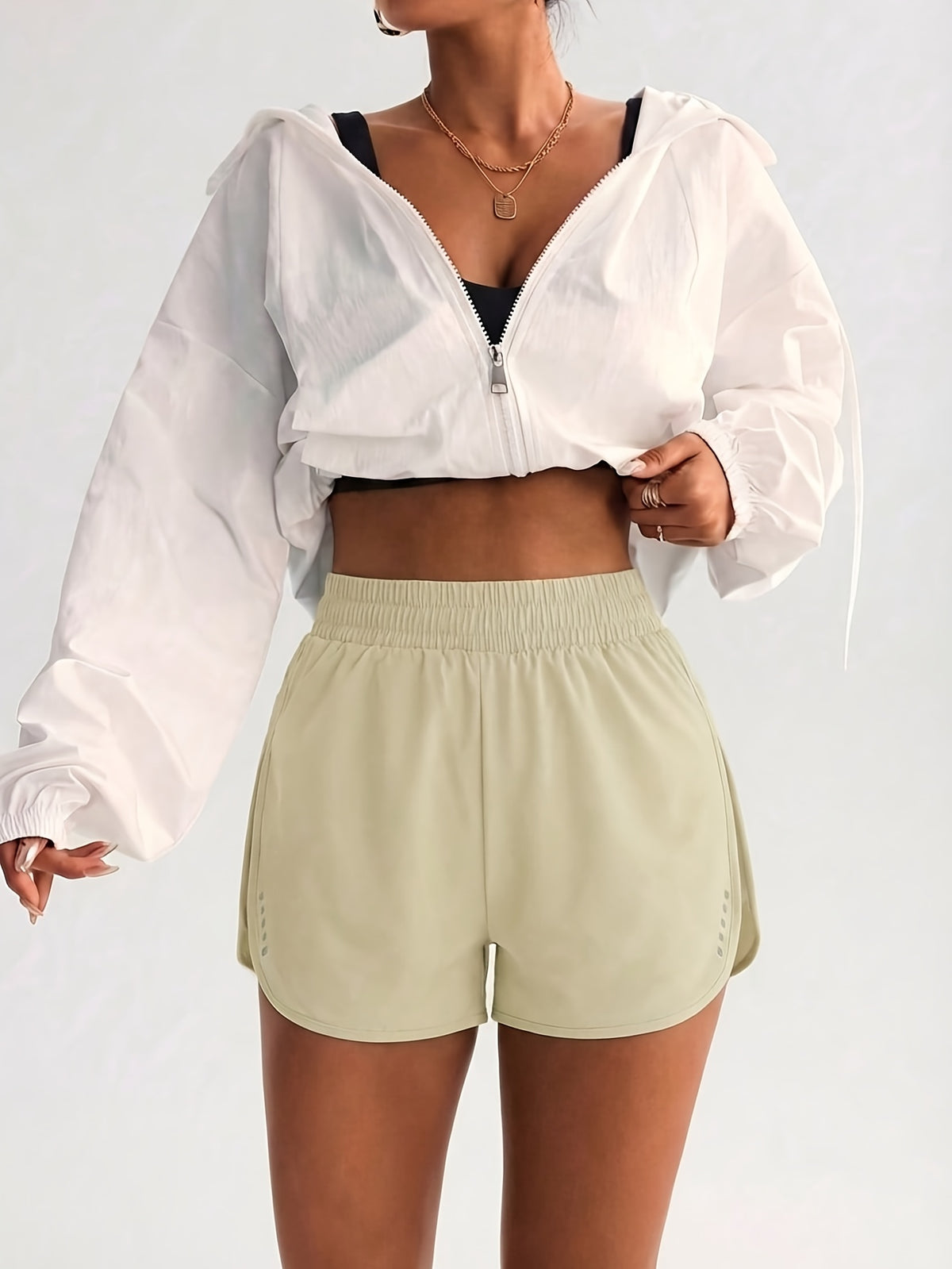 Curved Hem Running Shorts - Light Yellow
