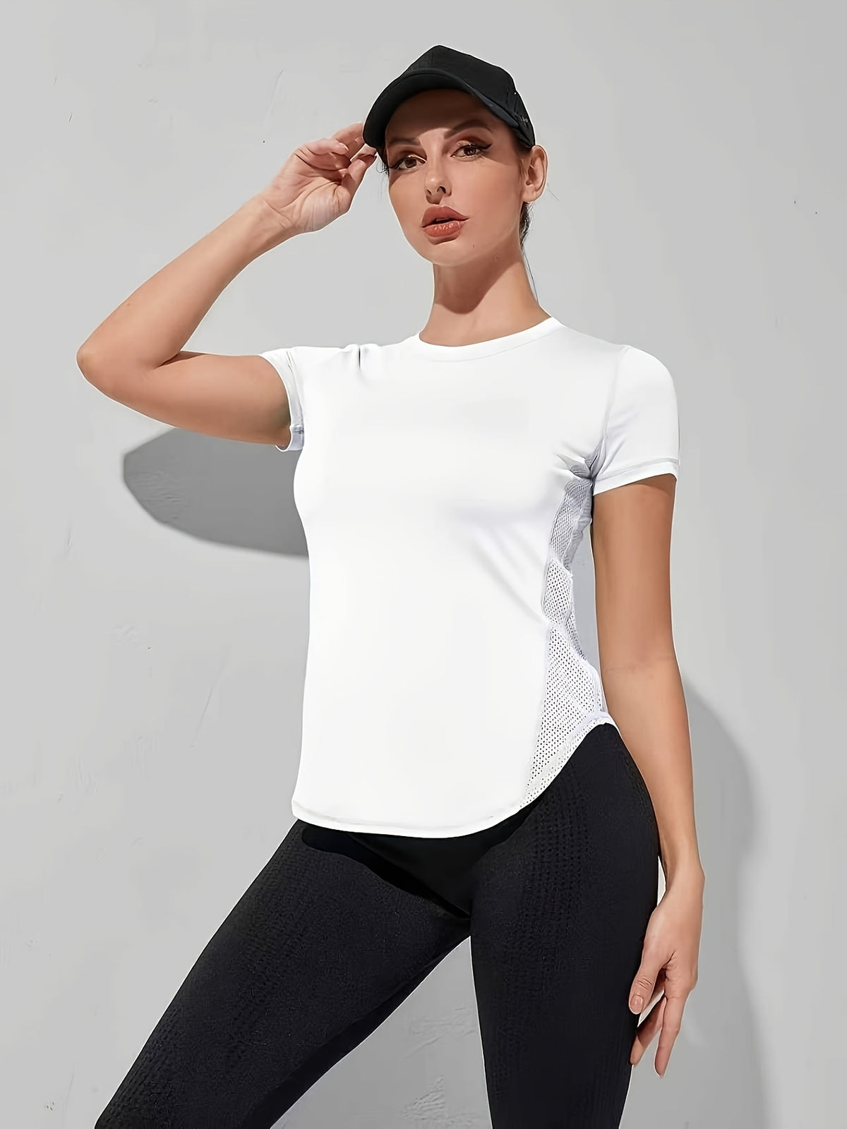 Side Mesh Waist Cinching Tee - White