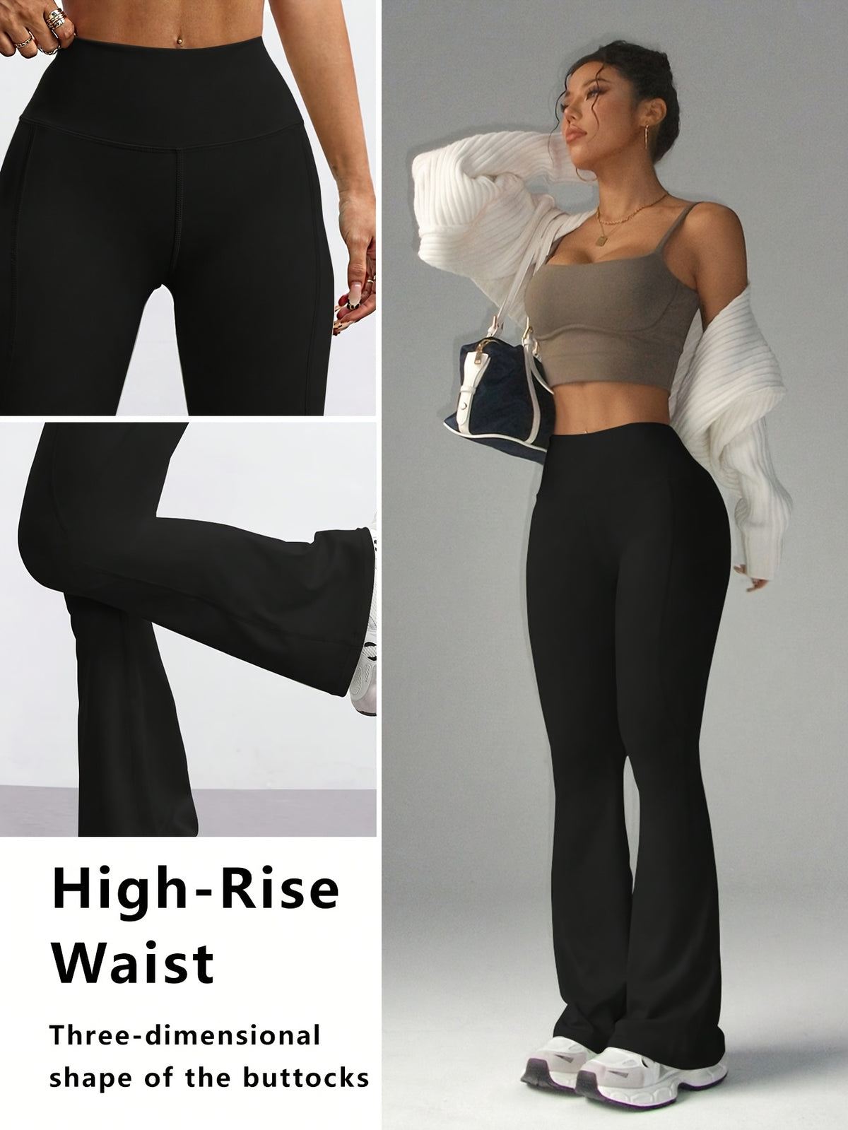 High Waist Flare Pants - Black