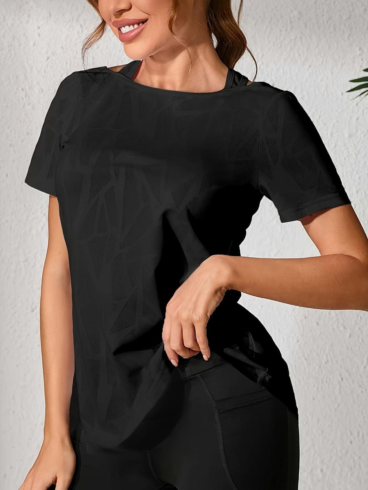 3 Pack Cross Back Cutout Sport Tees - Black, Green & Rose Red