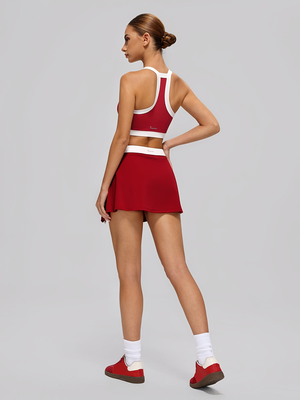 Tennis Bra & Slit Skirt Set - Red