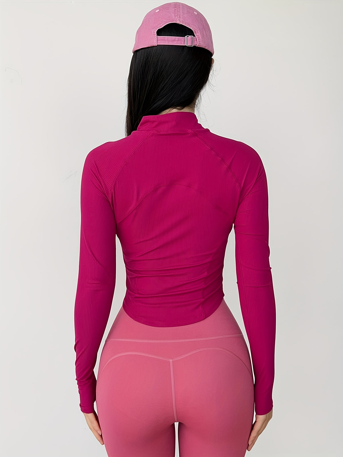 Stand Collar Slim Fit Yoga Jacket - Rose