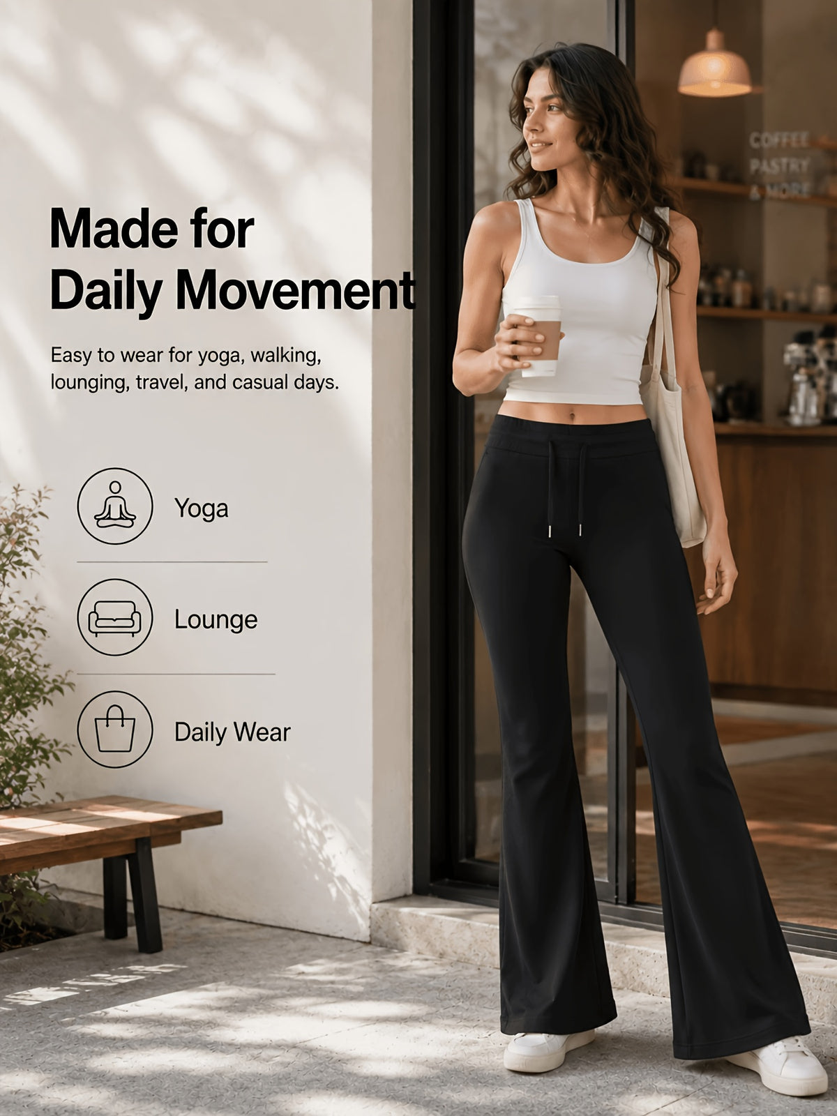 Drawstring Waist Bootcut Flare Leggings - Black