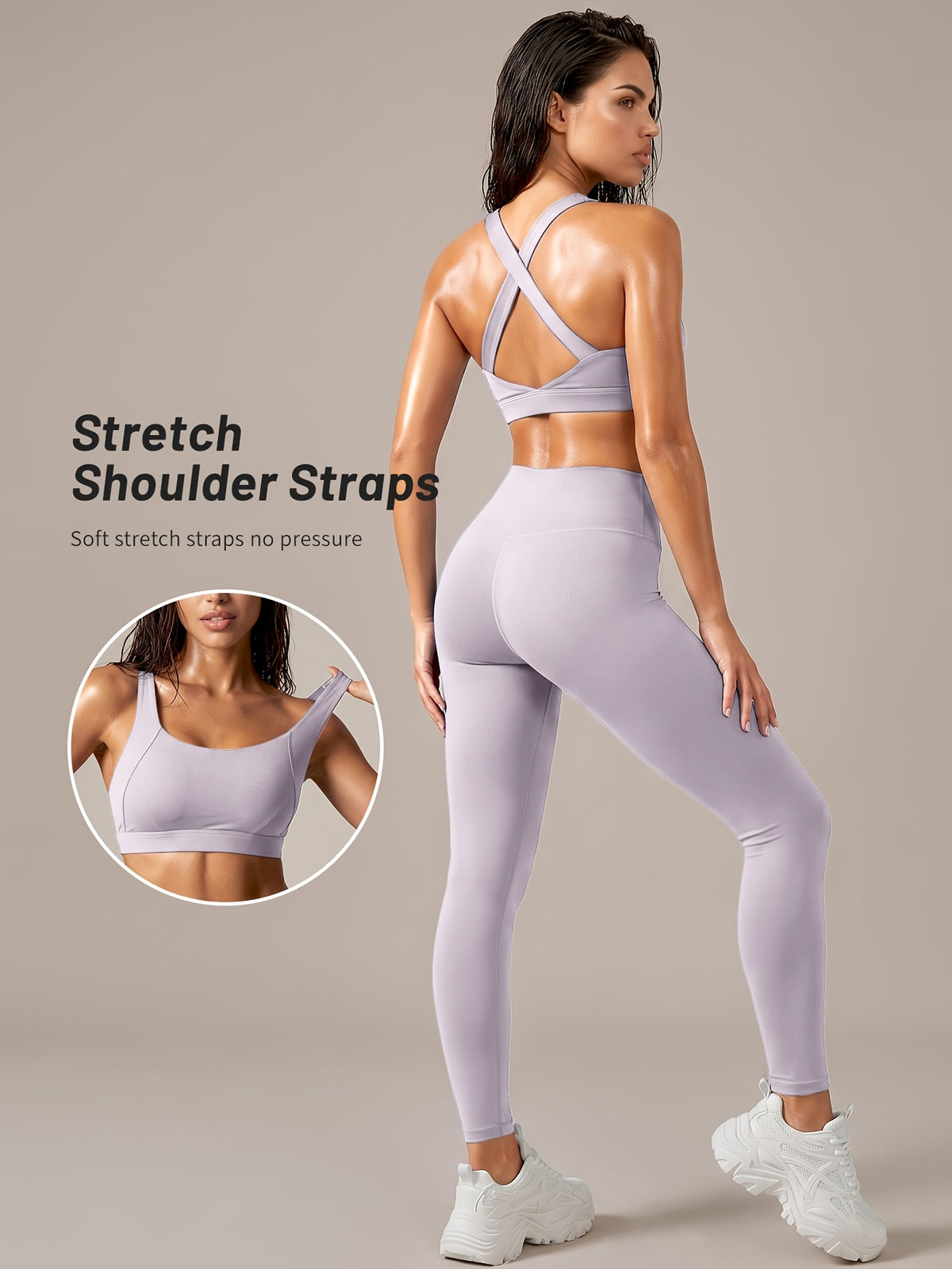 Criss Cross Bra & Pocket Leggings Set - Light Purple