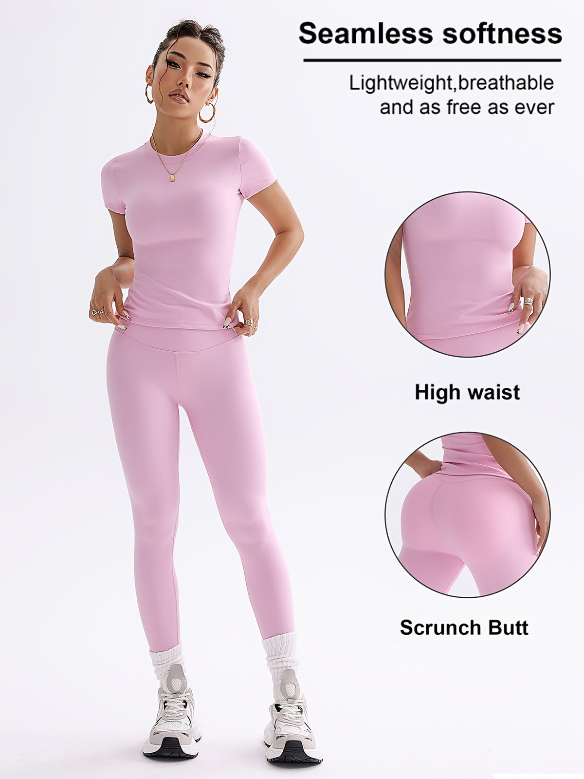 Cropped Tee & Leggings Set - Pink Red