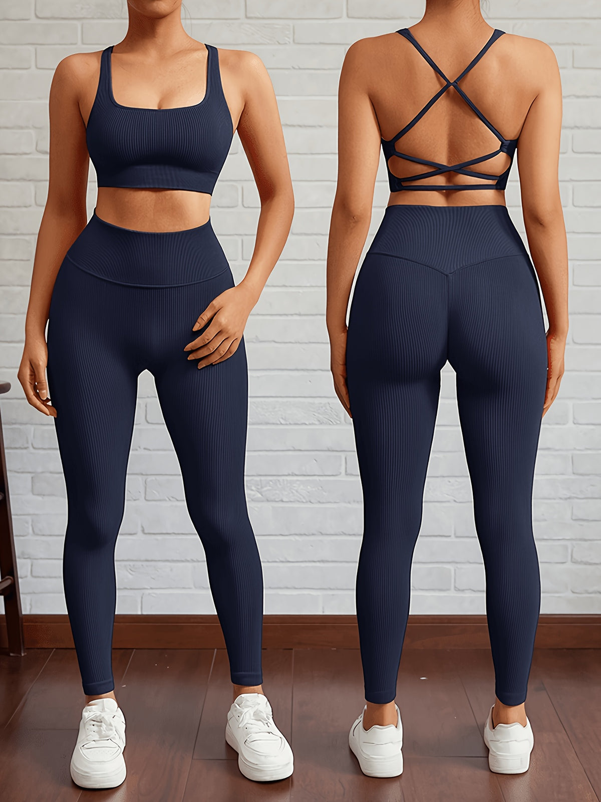 Crop Tank & Seamless Yoga Pants Set - Navy